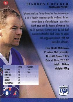 1997 Select AFL Ultimate Series #5 Darren Crocker Back